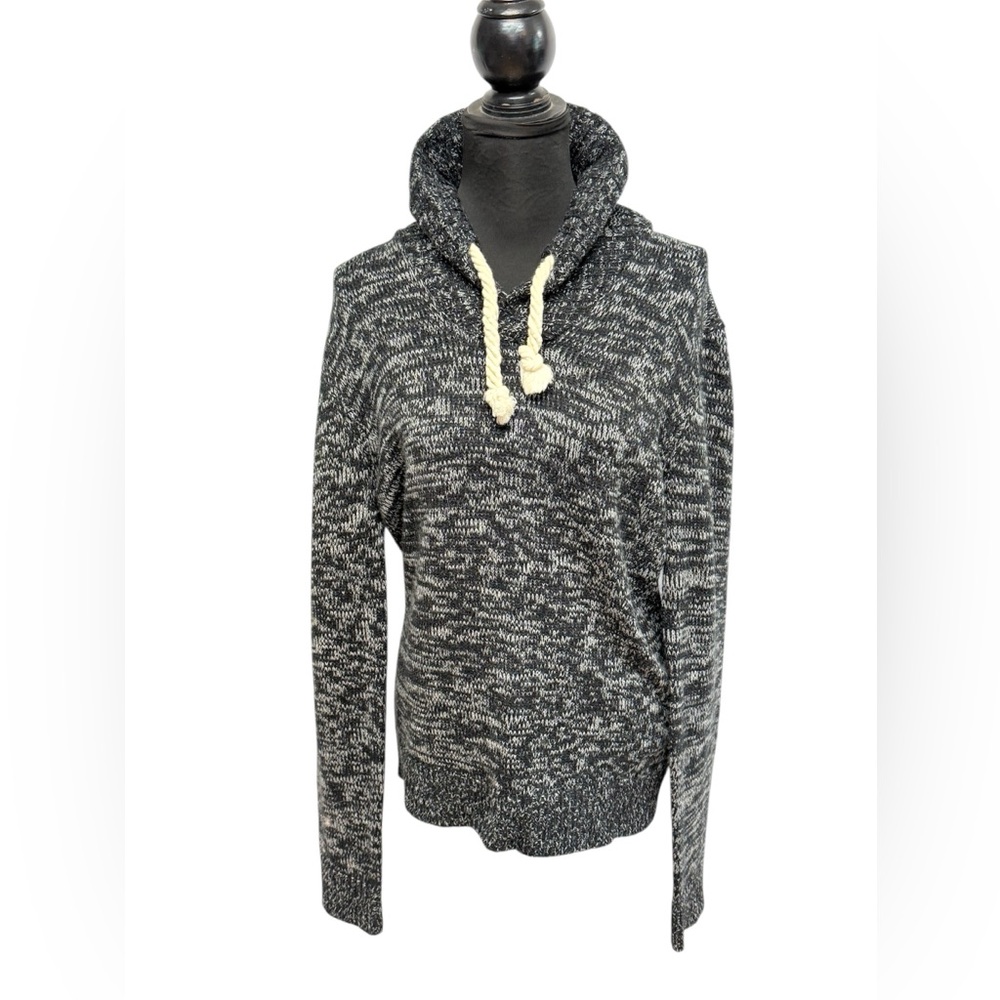 Bluenotes M Black White Marled Hooded Knit Sweater High Neck Cozy